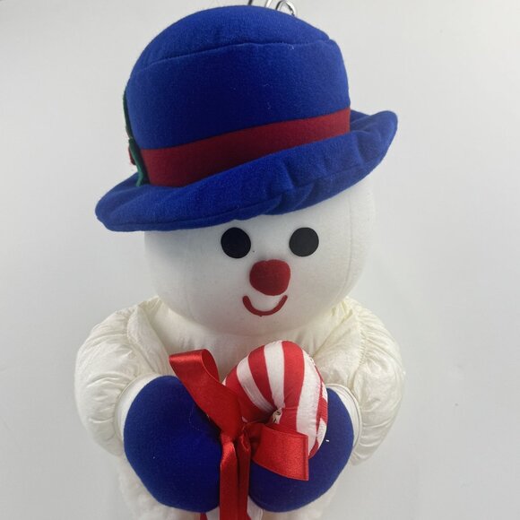 Vintage Snowman Christmas Stocking Parachute Fabric Sherpa Hat Candy Cane 24" - Picture 2 of 16